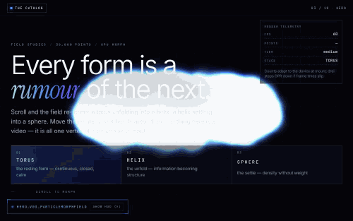 Animated capture of Hero_V03_ParticleMorphField